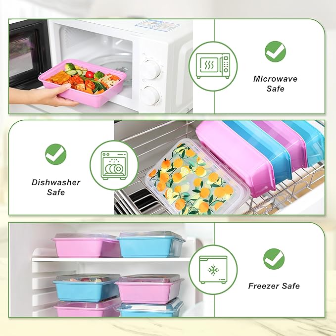 10 Pack 42 oz Meal Prep Containers, Reusable Plastic Food Prep Storage Containers with Printed Lids, Stackable, Leakproof, Microwave & Freezer & Dishwasher Safe,To Go Take Out Box, Lemon