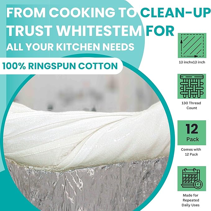 Dish Cloths Cotton| Kitchen Wash Cloth | Shop Towels Absorbent and Lint Free Flour Sack| Dishcloths for Kitchen Washing Dishes| Thick Absorbent Quick Dry Dish Rags | 12 Pack 13"x13" White