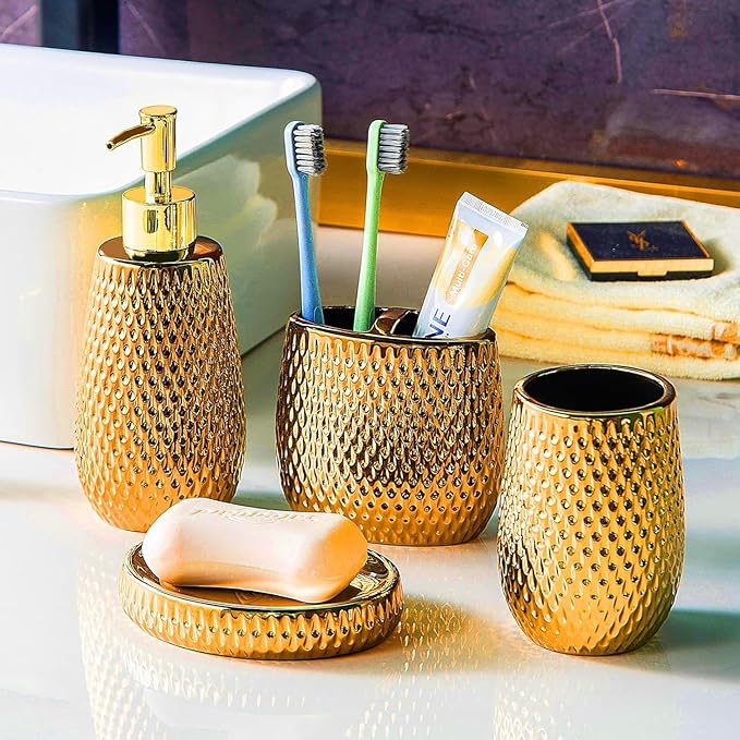 Soap Dish - Gold Soap Tray Holder Container Box, Bathroom Vanity Organizer, Ceramic Soap Holder for Bathroom Vanity Shower Sink Counter Kitchen Countertop-Home Decor