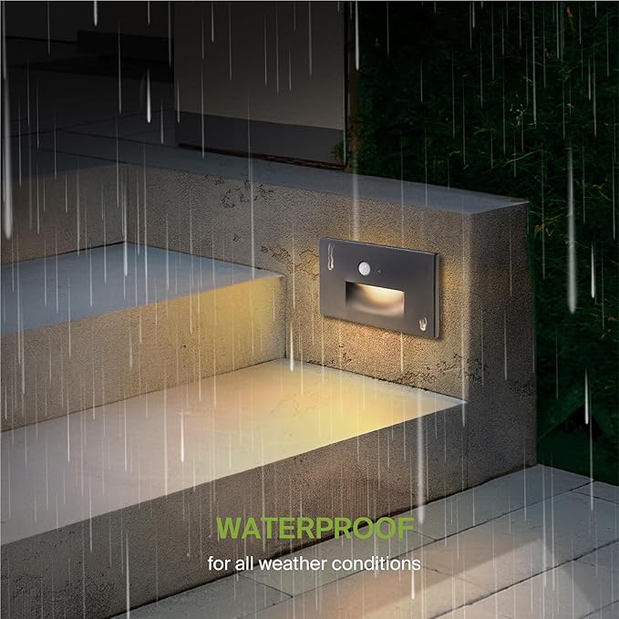 ASD LED Recessed Step Light Fixture, Dusk to Dawn Outdoor Tread Lighting | 3CCT, Motion Sensor, Photocell, Waterproof, ETL Listed | 3W 120LM 3000K-5000K 120V | Staircase Illumination | Black, 12 Pack
