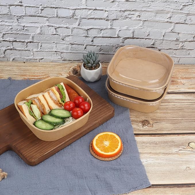 25 oz Disposable Kraft paper bowls with lids,Food containers Soup Bowls Party Supplies Treat Bowls 50 Pack