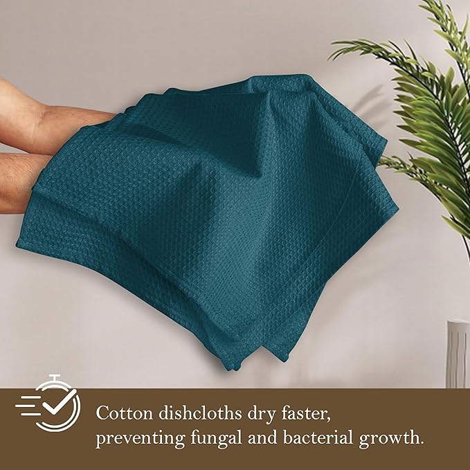 Teal Waffle Dishcloths, 12"x12", Soft, and Absorbent, 100% Cotton, Reusable, Quick Drying, Machine Washable, Ideal for Kitchen Cleaning, Multipurpose Towels for Everyday Use, 12 Pack