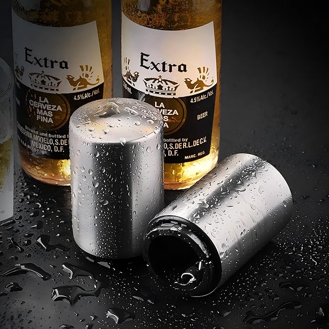 Magnetic Beer Bottle Opener with Automatic Cap Catcher, Ultra Premium Stainless Steel Soda & Beer Bottle Opener, Push & Pull Convenient Design Bar Accessory (8 pcs)