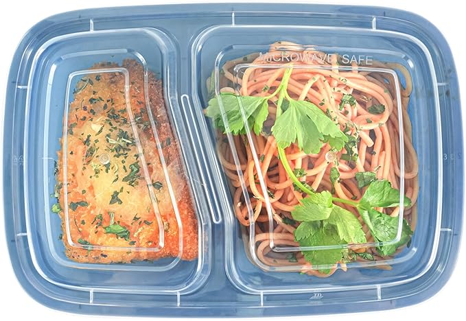 Restaurantware-Asporto 26 Ounce Compartment Take Out Boxes, 100 Microwavable Meal Prep Containers - 2 Compartments, With Clear Plastic Lids, Midnight Blue Plastic Food Containers, Do Not Contain BPA