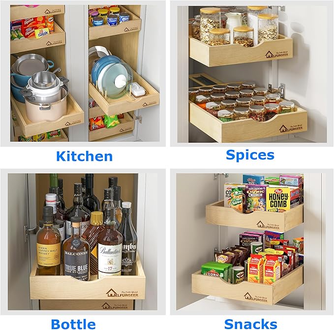 WelFurGeer Pull Out Drawers for Kitchen Cabinets, Cabinet Organizer, Pot and Pan Organizer Cabinet, Slide Drawer (20''W) B24 (20''W x21''D)
