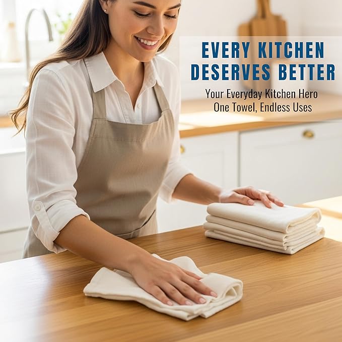 WHITEWRAP Flour Sack Towels| Tea Towel for Crafts| Kitchen Dish Cotton Blank Towel for Embroidery|Baking Bread Proofing Linen Cover| Thick Absorbent Quick Dry| 6 Pack 18"x28" Natural