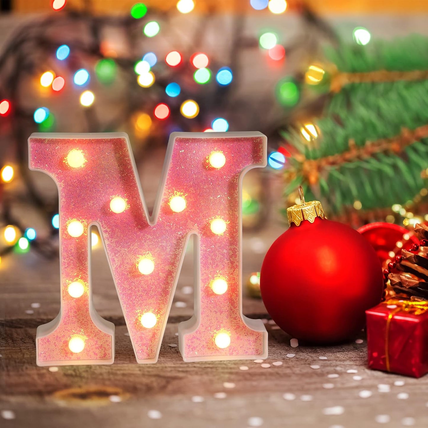 Foaky Pink Light up Letters，Pink Party Decorations,Girls Room Decor,Glitter Light Up Letters,Alphabet Letter Sign for Night Light Birthday Party Girls Gifts, Home Bar Decoration（U）