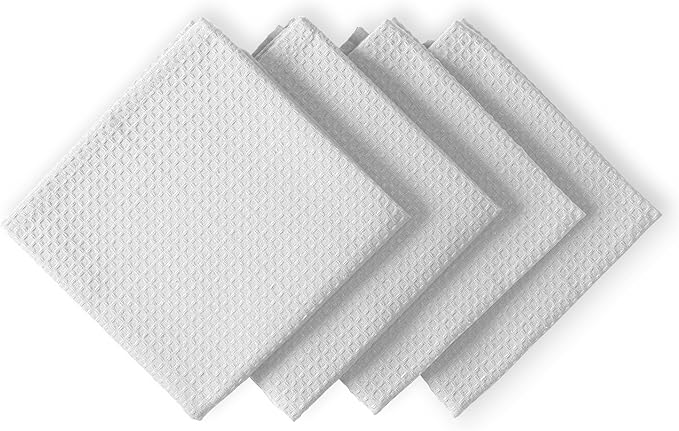 White Waffle Kitchen Towels, 16x26 Inches, 100% Cotton, Soft, Absorbent, Quick Drying, Reusable, and Machine Washable, Ideal for Drying Dishes, Cleaning, Multipurpose Towels, 4 Pack