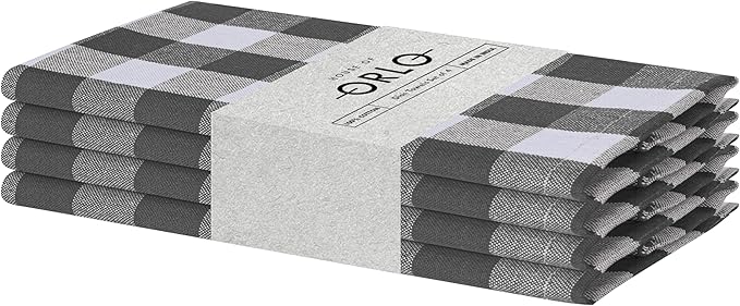 Grey Gingham Kitchen Towels, 18x26 Inches, Soft, Absorbent, Quick Drying, 100% Cotton, Washable & Reusable, Premium Quality Checkered Towels for Drying Dishes, Multipurpose Cleaning
