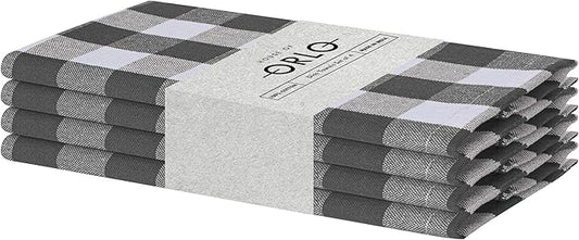 Grey Gingham Kitchen Towels, 18x26 Inches, Soft, Absorbent, Quick Drying, 100% Cotton, Washable & Reusable, Premium Quality Checkered Towels for Drying Dishes, Multipurpose Cleaning
