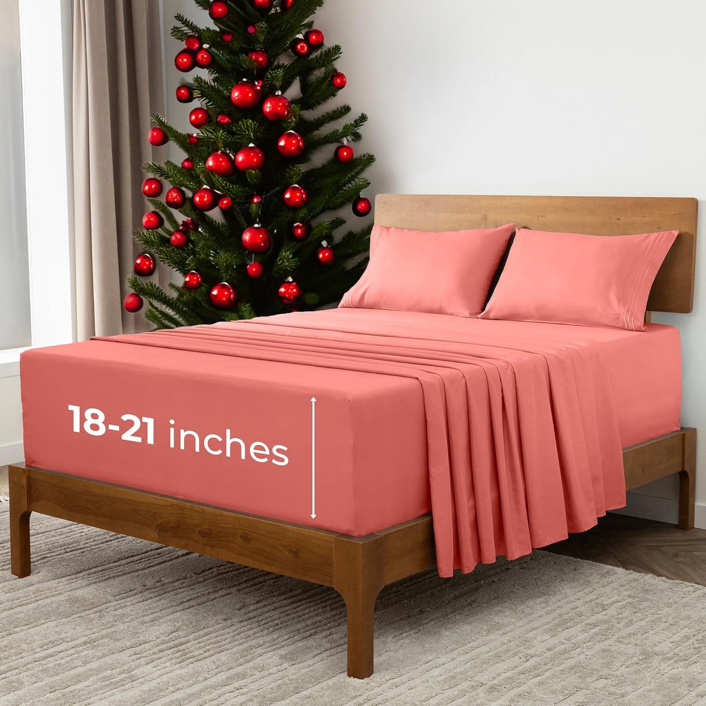 Mellanni Extra Deep California King Sheets - 4 PC Iconic Collection Bedding - Hotel Luxury, Ultra Soft, Cooling Bed Sheets - Wrinkle, Fade, Stain Resistant (Cal King, Coral)