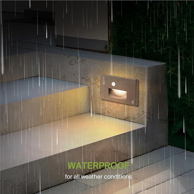ASD LED Recessed Step Light Fixture, Outdoor & Indoor Tread Lighting | 3CCT, Motion Sensor, Waterproof, ETL Listed | 3W 120LM 3000K-5000K 120V | Staircase Hardwired Illumination | Dark Bronze, 4 Pack