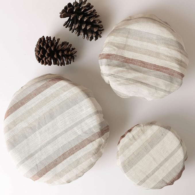 100% Linen Bowl Covers Reusable For Bread Proofing, 4 Pcs Elastic Cloth Fabric Colorful Stripe Bowl Covers, 5.9 * 7.9 * 9.8 * 11.8 Inches, Colorful 4