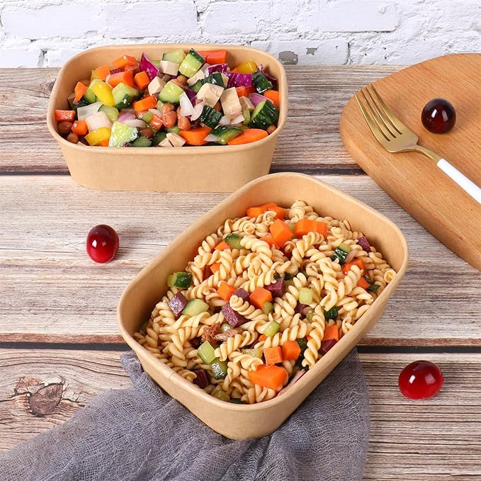 22OZ Disposable Kraft paper bowls with lids, Rectangle Food containers Soup Bowls Party Supplies Treat Bowls 50 PACK