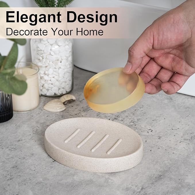 Soap Dish Bathroom Resin Soap Holder Soap Tray for Shower Sponge Holder for Kitchen Sink(Beige)