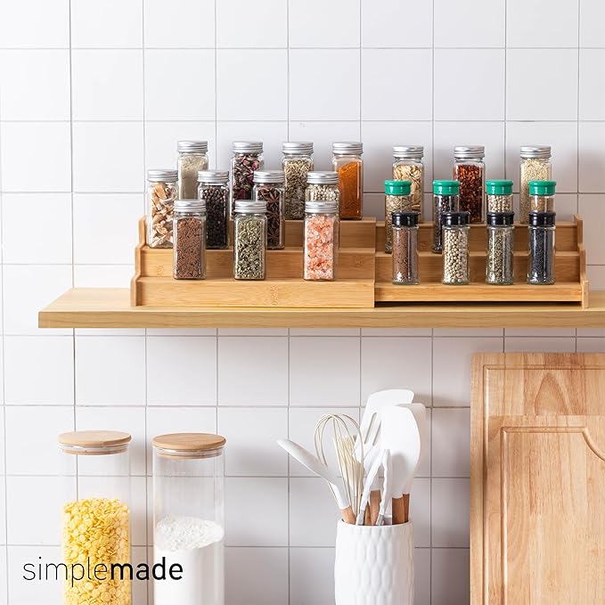 SIMPLEMADE 3-Tier Spice Rack Organizer - Versatile Storage Shelf for Kitchen, Bathroom, Bedroom & Office, Set of 1, Expandable Bamboo