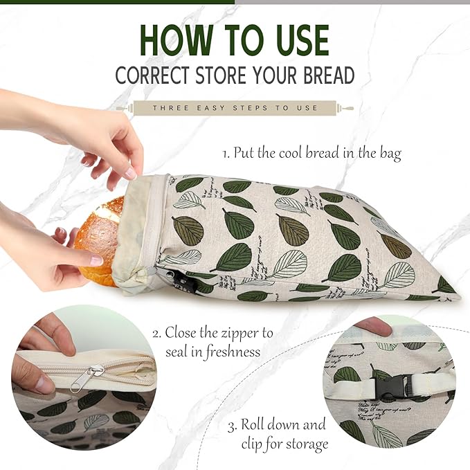 Beeswax Bread Bags for Homemade Sourdough, Sourdough Bread Bag with Zipper, 2 Pack Cotton Large Food Storage Bags to Keep Fresh