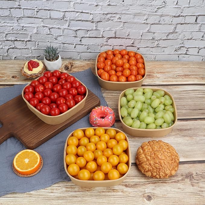 25 oz Disposable Kraft paper bowls with lids,Food containers Soup Bowls Party Supplies Treat Bowls 50 Pack