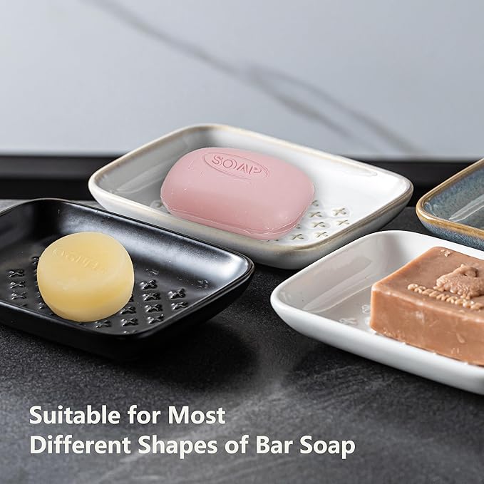 Gomakren Soap Dish, Shower Soap Holder, Ceramic Soap Dishes for Bar Soap Sponge Shampoo, Soap Saver Tray for Bathroom Kitchen Sink Counter, 5.5 Inch, Beige