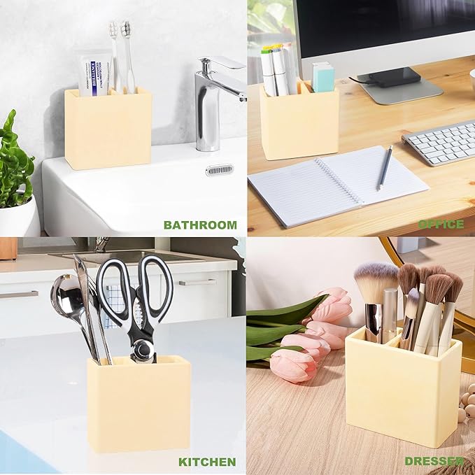 Diatomite Toothbrush Holder 2 Slots Tooth Brush Holder for Bathroom, Kids Electric Toothbrush and Toothpaste Organizer for Countertop, Shower, Vanity, Yellow