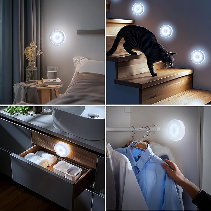 EverBrite 6 Pack Puck Lights with Remote, Wireless Closet and Under Cabinet Lights, Rechargeable Motion Sensor, Dimmable, Timable, Magnetic Attract - for Closet, Drawer, Stair, Bedroom