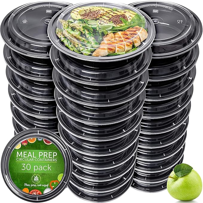 PrepNaturals 30 Pack Meal Prep Containers - 30 Pack of 24 Oz 100% BPA-Free Reusable Plastic Food Storage Containers with Lids - Dishwasher Safe Lunch Container