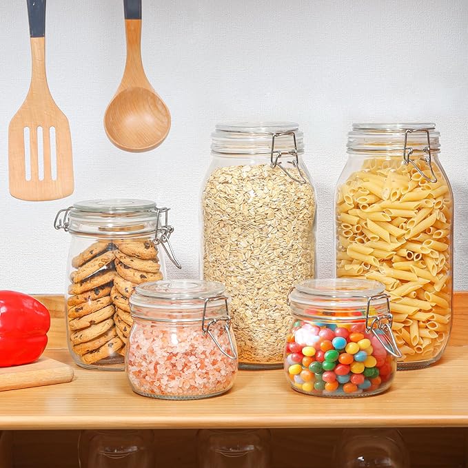 ComSaf Large Glass Jars with Lid 64 oz, Large Mason Jars Set of 3, Glass Canisters with Airtight Lids, Half Gallon Canning Jar with Seal Wire Clip Fastening for Kitchen, Pickle, Flour, Sugar, Cereal