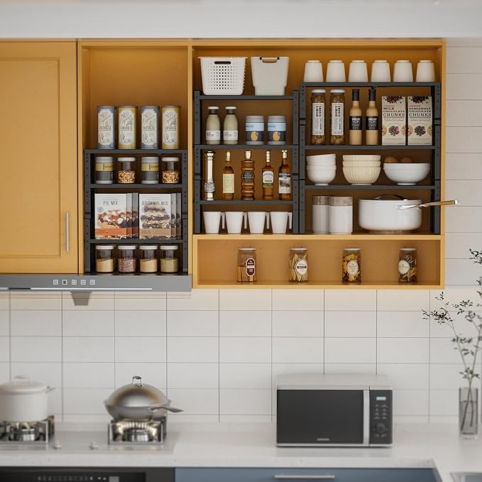 Expandable,Stackable Spice Rack,Seasoning Organizer and Storage,Spices Jar Racks for Cabinet,Countertop, Metal Pantry, Cupboard,Laundry Storages,Heavy Duty(1 PACK/LARGE/BLACK)