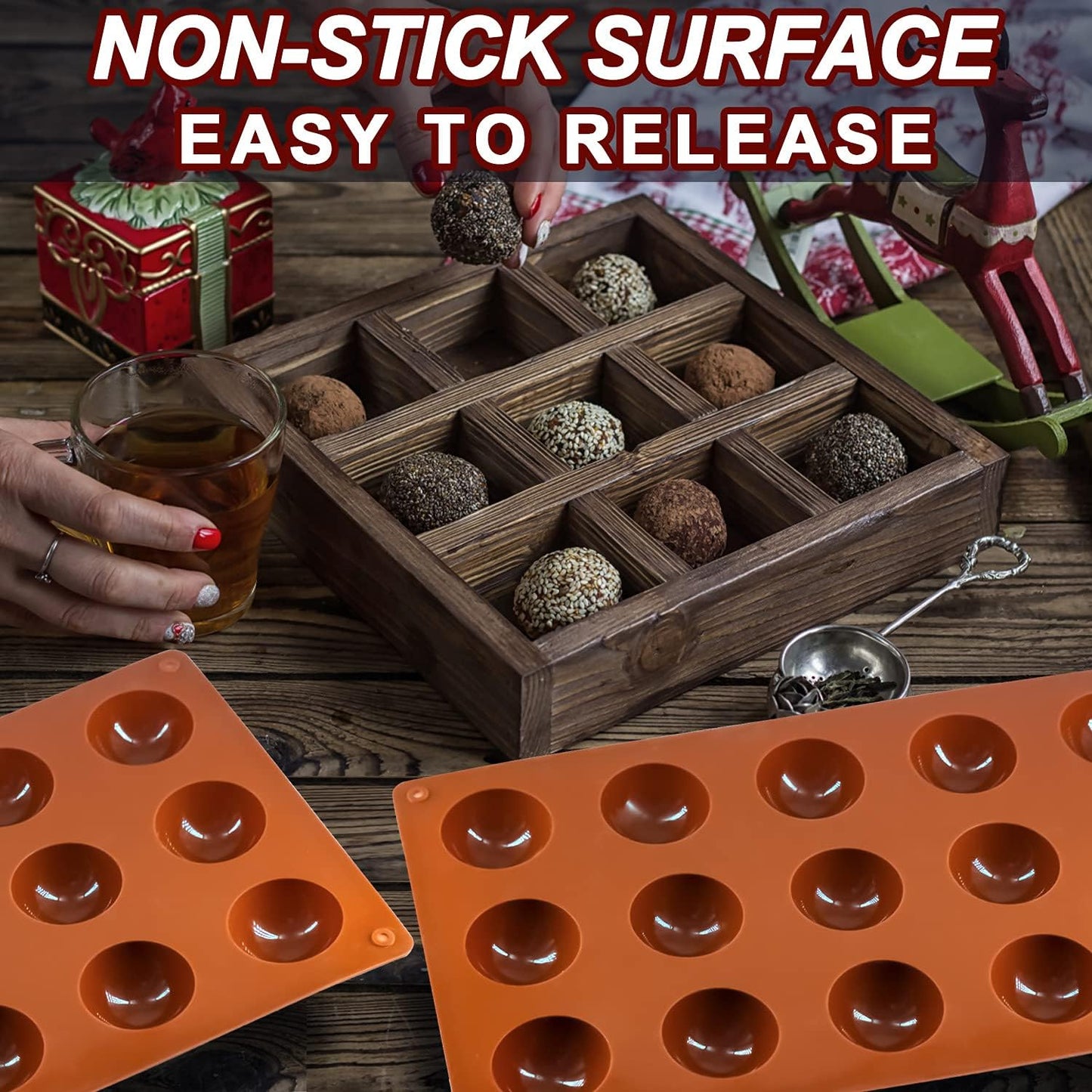 Small 15-Cavity Semi Sphere Silicone Molds Non-Stick,2 Packs Half Sphere Silicone Baking Molds for Making Jelly, Chocolates and Cake