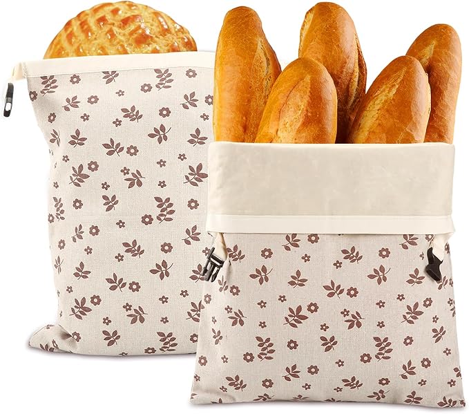 Reusable Sourdough Beeswax Bread Bags (2 Pack) - Beeswax Bag for Homemade Bread Storage, Coffee Leaf Print Design Storage Bag to Keep Freshand and Upgrade Large Capacity Portable