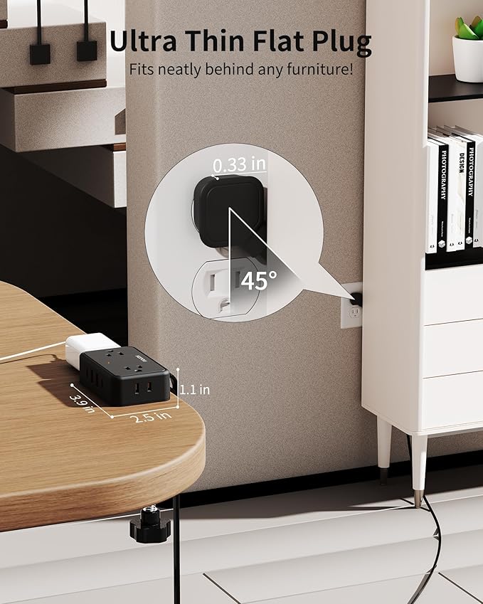 Desk Clamp Power Strip, Desktop Mount Charging Station with 4 Outlets 4 USB Ports (2 USB C), 10Ft Under Desk Power Strip, Fits 2.75" Tabletop Edge, Extension Cord for Home Office, Black
