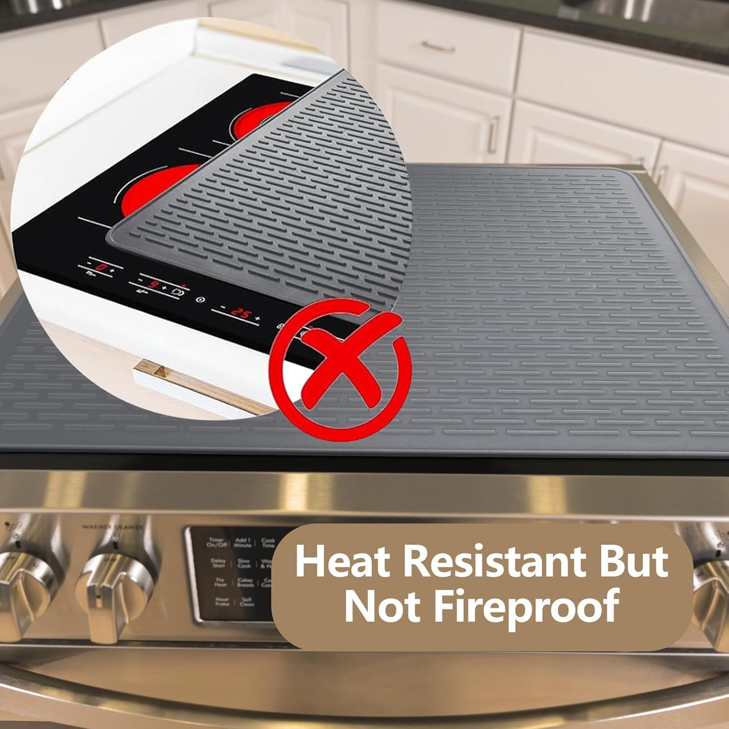 Golener Silicone Large Dish Drying Mat - 28" x 20" Stove Top Protector for Electric Stove, Food Grade, Foldable, Easy Clean, Heat-resistant Silicone Mat for Glass Stove Cooktop, Stove Top Cover, Grey