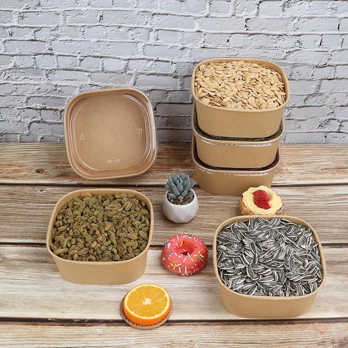 40 oz Disposable Kraft paper bowls with lids,Food containers Soup Bowls Party Supplies Treat Bowls 50 Pack