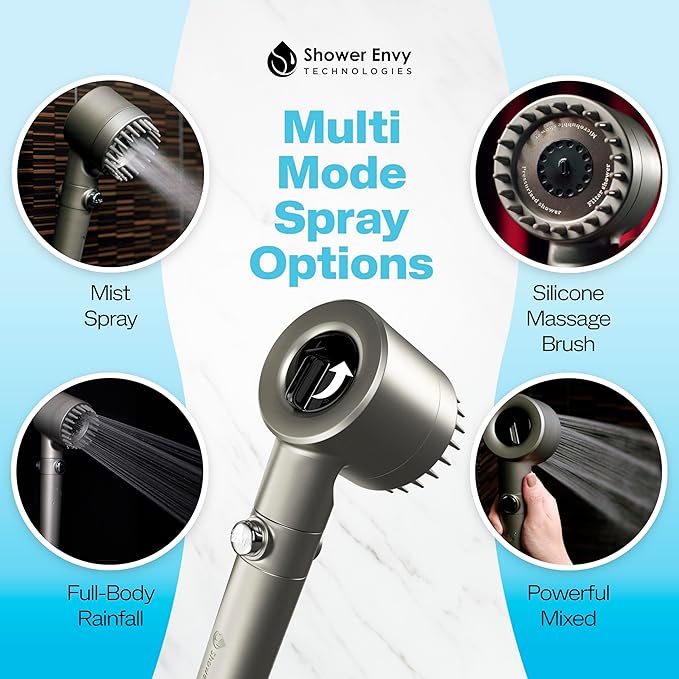 Shower envy Pure X Filtered Shower Head, High Pressure, Multiple Spray Modes, Flow-Pause Lever, Hard Water Purifier