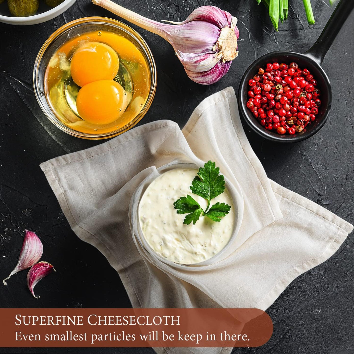 eFond Cheese Cloths | 4-Pack Double Layers, 20x20Inch Squares with Hemmed Edges | Grade 90 Reusable Cheesecloth for Straining | Unbleached Cotton Muslin Cloths | For Nut Milk, Butter, Baking & Cooking