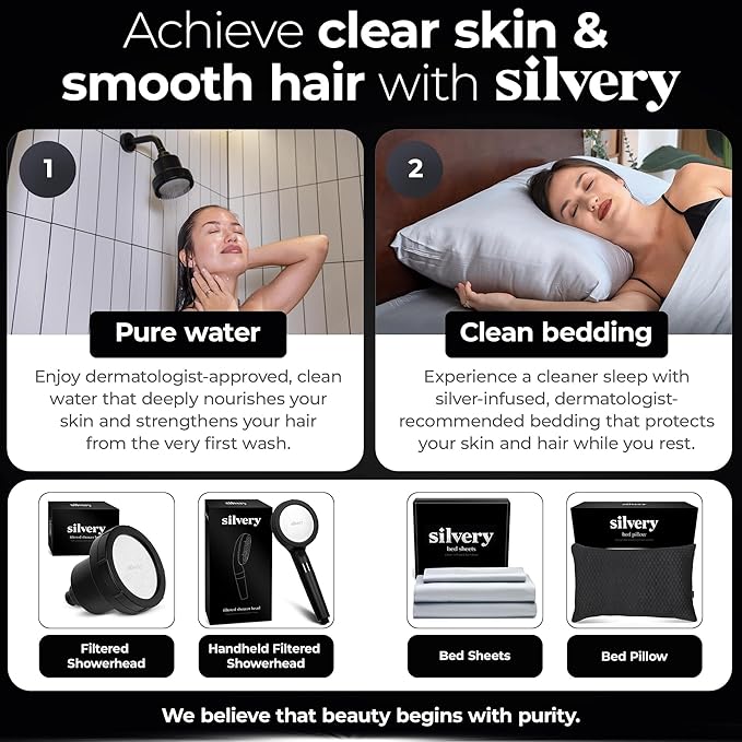 Silvery High Pressure Filtered Shower Head - Dermatologist-Approved Clean Water with Silvery Technology™ Filter - Showerhead Removes Impurities for Healthier Skin (Handheld Replacement Filters)