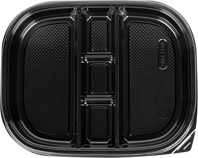 Restaurantware-Bento Tek 50.7 Ounce Meal Prep Containers, 100 Disposable To Go Food Boxes - Lids Sold Separately, 5 Compartments, Black Plastic Bento Lunch Boxes, Freezable, For Take Out