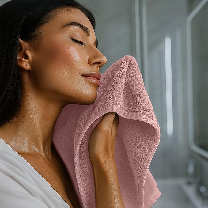 RIVERSIDE 24 Pack Washcloths Set - 100% Cotton [12x12 Inches] - Soft, Quick-Dry & Highly Absorbent Face Towels - Perfect for Bathroom, Gym, Hotel, Spa & Travel - Dusty Rose