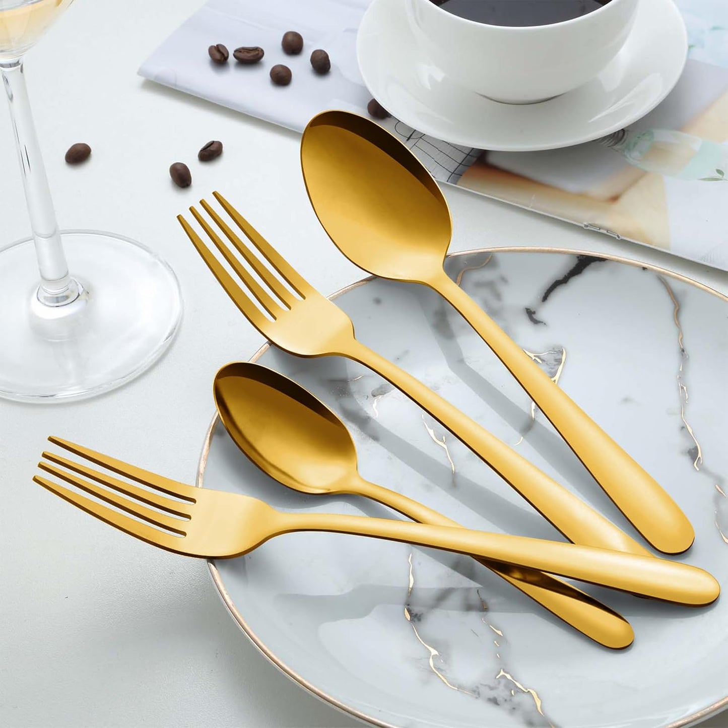 Pleafind 36 Pieces Gold Teaspoons Set - 6.2 inch, Spoon Silverware, Stainless Steel Tea Spoons, Mirror Polished Small Teaspoon, Dessert Spoons for Home, Kitchen, Restaurant, Dishwasher Safe