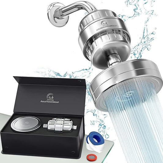 AquaHomeGroup Luxury Filtered Shower Head Set 20+3 Stage Shower Filter for Hard Water Removes Chlorine and Harmful Substances - Showerhead Filter High Output