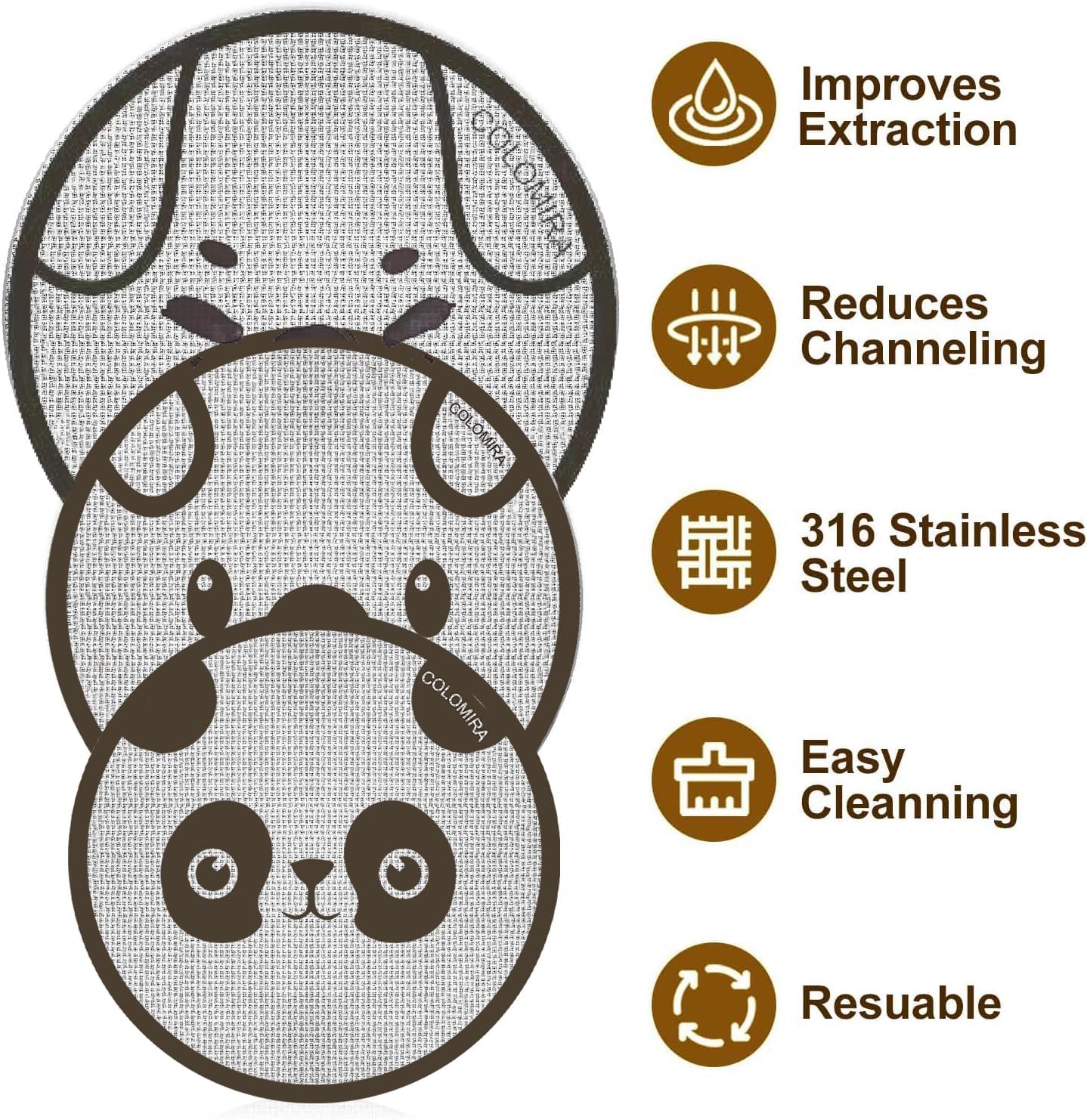 51mm Espresso Puck Screen 3-Pack, Lower Shower Screen, Metal Coffee Reusable Filter for Espresso Portafilter Basket, 1.7 Thickness(Cute Animal)