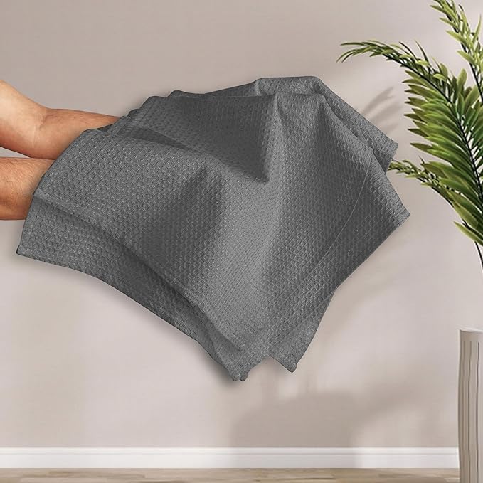 Grey Waffle Kitchen Towels, 16x26 Inches, Soft, Absorbent, 100% Cotton, Durable, Washable, and Quick Drying, Ideal for Kitchen Cleaning, Multipurpose Dish Towels, Set of 4