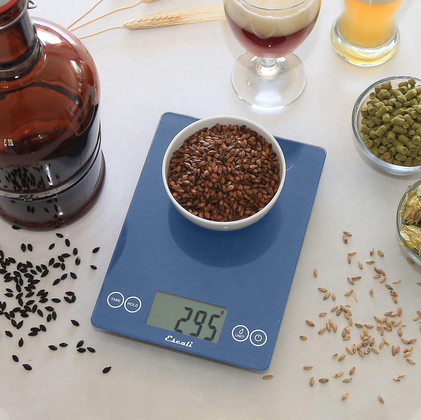 Escali Arti Glass Food Scale Digital Countertop Kitchen, Baking and Cooking Scale with Nutrition and Calorie Counter, 15-Pound Capacity, 9" x 6.5" x .75", Blue Mirage