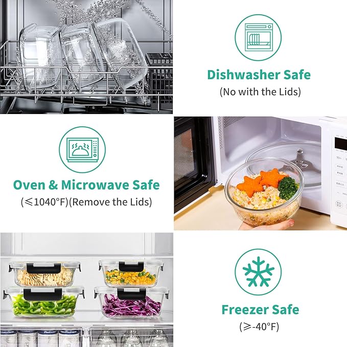 34pcs Glass Food Storage Containers with Lids Set, Airtight Glass Meal Prep Containers (17 Containers & 17 Lids), Leak Proof Lunch Containers BPA-Free, Microwave, Oven, Freezer, Dishwasher Safe