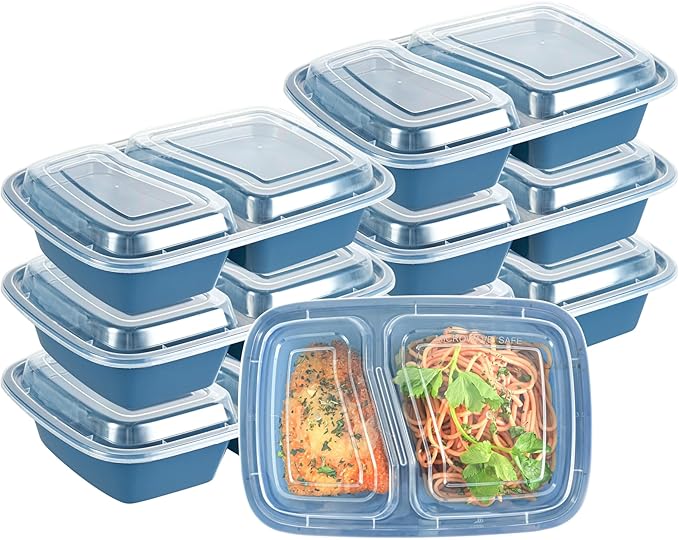 Restaurantware-Asporto 26 Ounce Compartment Take Out Boxes, 100 Microwavable Meal Prep Containers - 2 Compartments, With Clear Plastic Lids, Midnight Blue Plastic Food Containers, Do Not Contain BPA