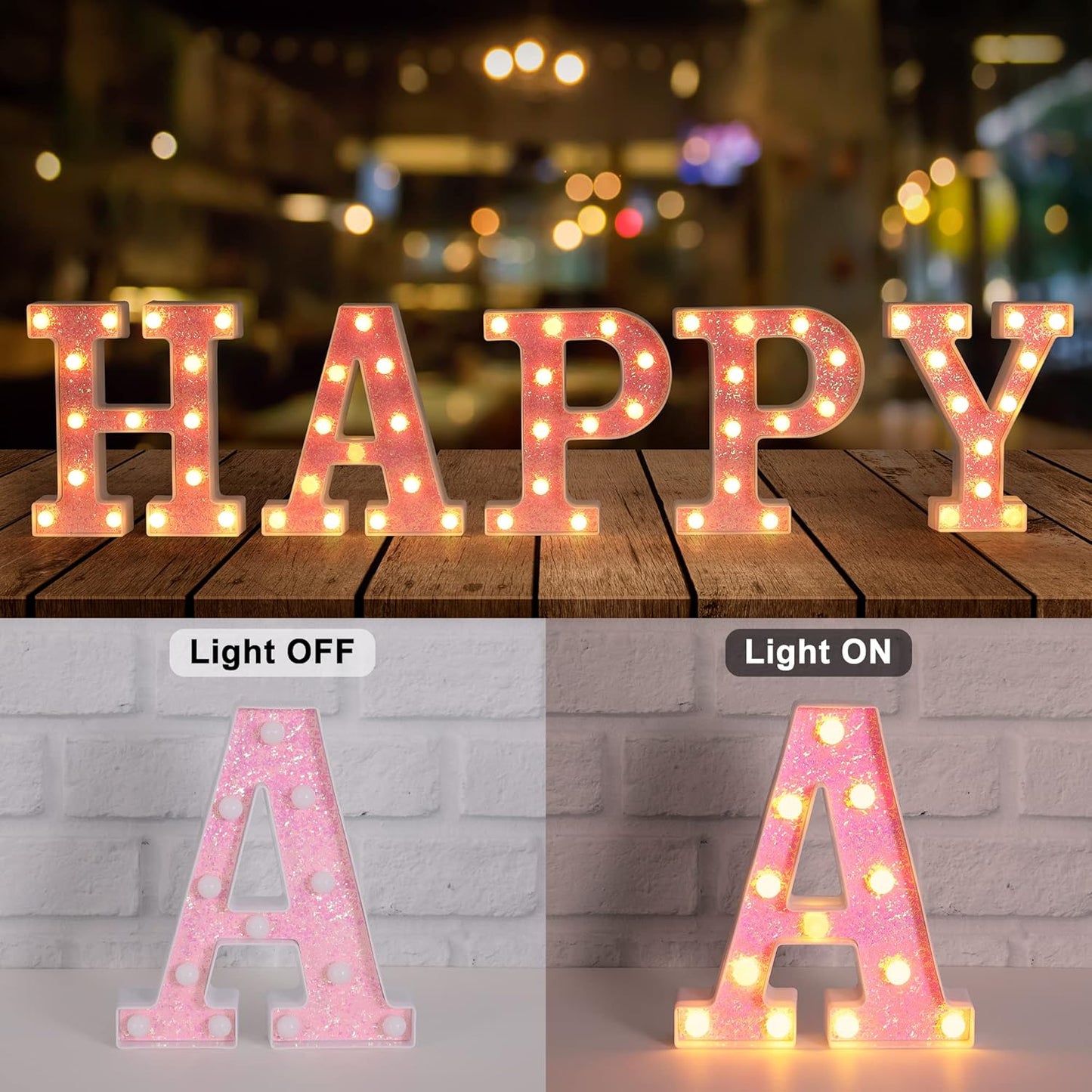 Foaky Pink Light up Letters，Pink Party Decorations,Girls Room Decor,Glitter Light Up Letters,Alphabet Letter Sign for Night Light Birthday Party Girls Gifts, Home Bar Decoration（W）