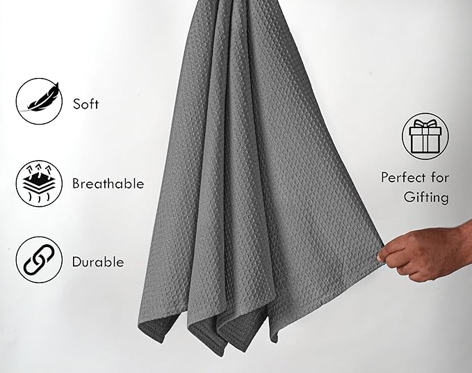 Grey Waffle Dishcloths, 12x12 Inch, Soft, Absorbent, 100% Cotton, Durable, Washable, and Quick Drying, Ideal for Kitchen Cleaning, Multipurpose Dish Towels, Set of 12