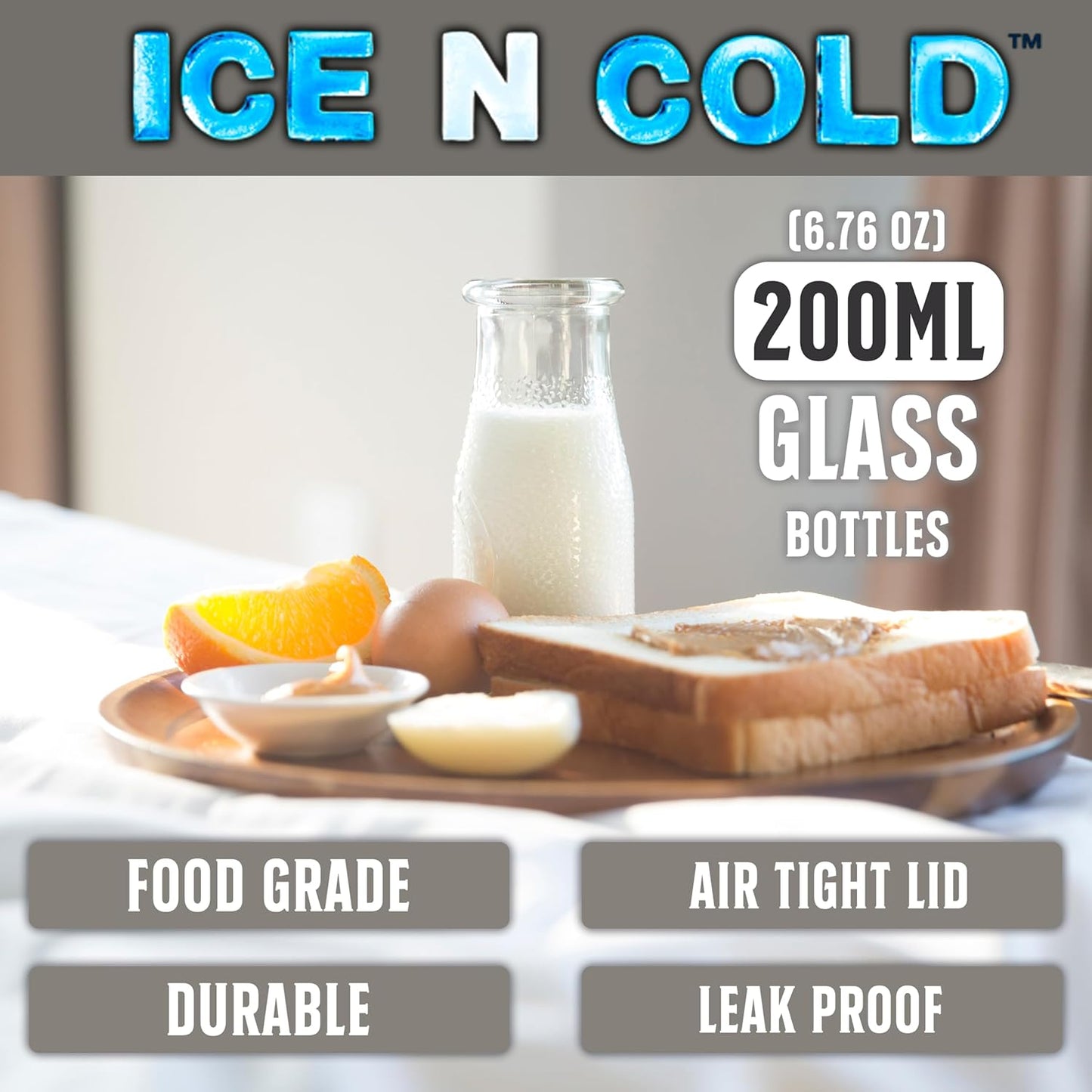 6.76 oz / 200ml Vintage Glass Bottle with Leakproof Clear Lid, Reusable & Eco-Friendly – Ideal for Milk, Juices, Smoothies, Infused Water, BPA-Free Glass Bottle (48-Pack)