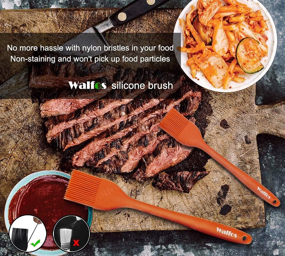 Walfos Silicone Basting Pastry Brush, Heat Resistant Pastry Brush Set, Strong Steel Core and One-Pieces Design, Perfect for BBQ Grill Kitchen Cooking, BPA Free and Dishwasher safe, 2 Pcs (orange)