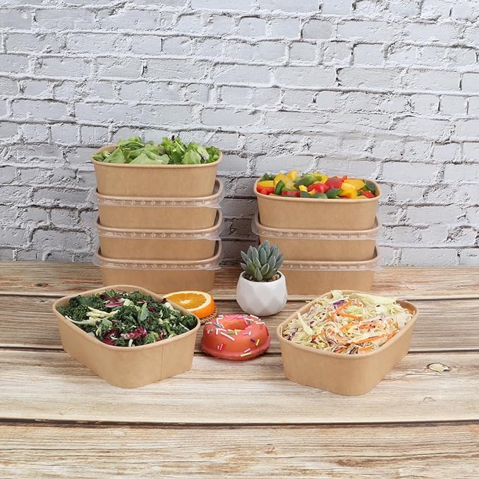 22OZ Disposable Kraft paper bowls with lids, Rectangle Food containers Soup Bowls Party Supplies Treat Bowls 50 PACK